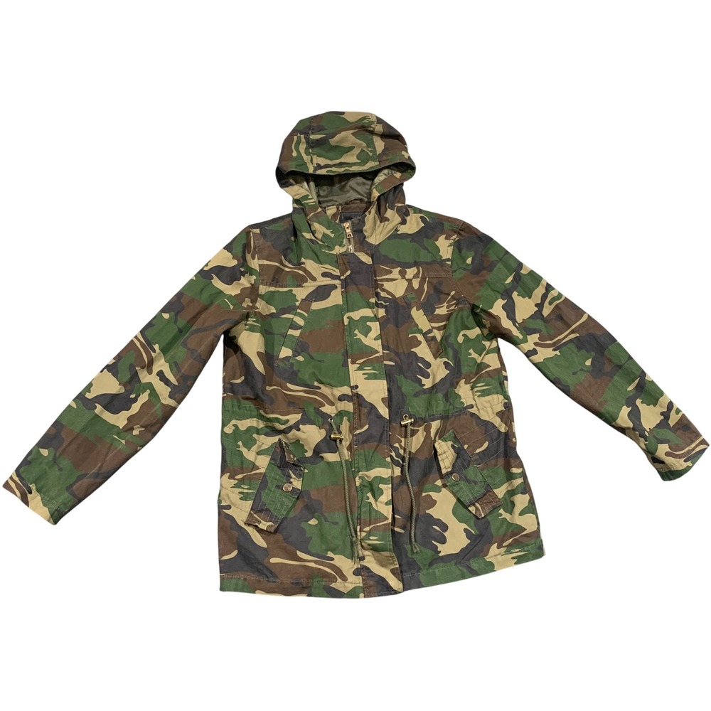 Miss London Camo Anorak Jacket Womens L Military Hooded Drawstring Utility